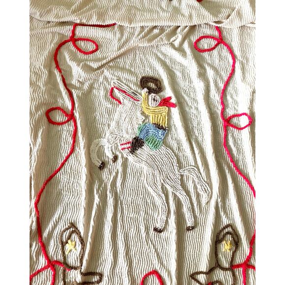 Vintage Chenille Western Cowboy Themed Bedspread Twin/Full Size Rodeo Some Flaws - Picture 2 of 12
